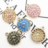 Zinc Alloy Flat Round Pendants, gold color plated, with rhinestone Approx 2-3mm 
