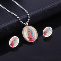 Stainless Steel Jewelry Set, Stud Earring & pendant, with Paper, Flat Oval, plated, Christian Jewelry & epoxy gel, 35mm Approx 3-5mm 