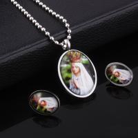 Stainless Steel Jewelry Set, Stud Earring & pendant, with Paper, Flat Oval, epoxy gel, original color, 35mm Approx 1-3mm 
