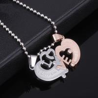 Stainless Steel Puzzle Couple Pendant, Heart, word I love you, plated, with rhinestone Approx 3-5mm 