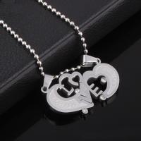 Stainless Steel Puzzle Couple Pendant, Heart, word I love you, with rhinestone, original color Approx 1-3mm 