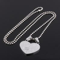 Stainless Steel Puzzle Couple Pendant, heart and key, with letter pattern, original color, 27mm Approx 1-3mm 