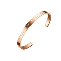 Stainless Steel Cuff Bangle, rose gold color plated, with letter pattern & for woman & with rhinestone, 32mm, 6mm, Inner Approx 62mm 