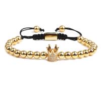 Cubic Zirconia Micro Pave Brass Bracelet, with Nylon Cord, Crown, plated, Unisex & micro pave cubic zirconia nickel, lead & cadmium free Approx 7.1 Inch 