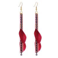 Zinc Alloy Drop Earring, with Feather, plated, for woman, 100mm, Inner Approx 62mm 