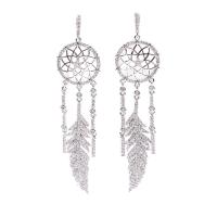 Brass Dream Catcher Earring, real silver plated, micro pave cubic zirconia & for woman 