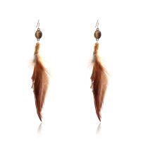 Zinc Alloy Tassel Earring, with Feather & Tiger Eye, Feather, silver color plated, for woman 