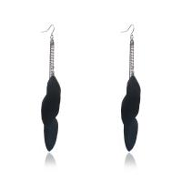 Zinc Alloy Tassel Earring, with Feather, Feather, silver color plated, for woman & with rhinestone, 150mm 