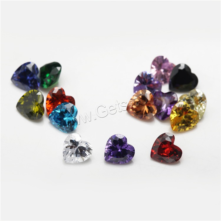 Cubic Zirconia Cabochons, Heart, different size for choice & rivoli back, mixed colors, 15PCs/Bag, Sold By Bag