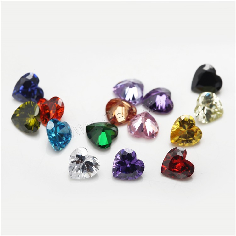 Cubic Zirconia Cabochons, Heart, different size for choice & rivoli back, mixed colors, 15PCs/Bag, Sold By Bag