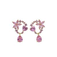 Cubic Zircon Brass Earring, Flower, plated, for woman & with cubic zirconia 