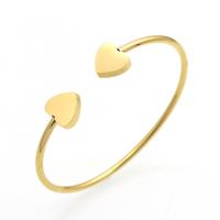 Stainless Steel Cuff Bangle, Heart, gold color plated, for woman, 11mm, Inner Approx 57mm 