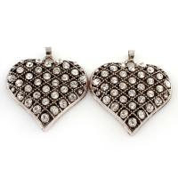 Zinc Alloy Heart Pendants, antique silver color plated, with rhinestone, lead & cadmium free Approx 
