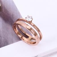 Rhinestone Stainless Steel Finger Ring, rose gold color plated & for woman & with rhinestone 