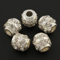 Rhinestone Zinc Alloy European Beads, Drum, silver color plated, without troll & with rhinestone Approx 4.5mm 
