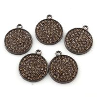 Zinc Alloy Flat Round Pendants, plumbum black color plated, with rhinestone Approx 2mm 