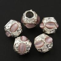 Cats Eye Zinc Alloy European Beads, with Cats Eye, Drum, silver color plated, without troll Approx 5mm 