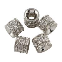 Rhinestone Zinc Alloy European Beads, Tube, platinum color plated, without troll & with rhinestone Approx 5mm 