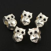 Rhinestone Zinc Alloy European Beads, Owl, silver color plated, without troll & with rhinestone Approx 5mm 