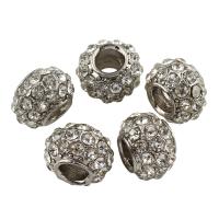 Rhinestone Zinc Alloy European Beads, Drum, platinum color plated, without troll & with rhinestone Approx 5mm 