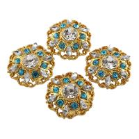 Zinc Alloy Cabochon, Flower, gold color plated, with rhinestone 