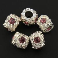 Rhinestone Zinc Alloy European Beads, Drum, silver color plated, without troll & with rhinestone Approx 5mm 