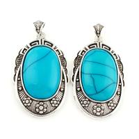 Zinc Alloy Pendant, with Synthetic Turquoise, Flat Oval, antique silver color plated Approx 