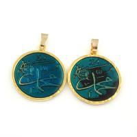 Zinc Alloy Flat Round Pendants, gold color plated, enamel Approx 1.5mm 