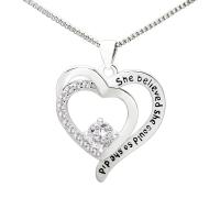 Sterling Silver Heart Pendants, 925 Sterling Silver, platinum color plated, with letter pattern & with rhinestone Approx 2-3mm 
