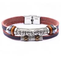 Zinc Alloy Bracelet, with Cowhide & Hematite, stainless steel smooth buckle, plated, for man, 10mm Approx 8.5 Inch 