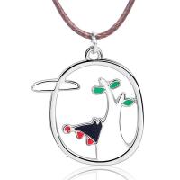 Enamel Zinc Alloy Necklace, with Waxed Nylon Cord, silver color plated, for woman Approx 15.7 Inch 