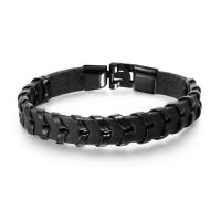 Zinc Alloy Bracelet, with PU Leather, gun black plated, for man 11mm Approx 8 Inch 