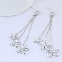 Cubic Zircon Brass Earring, sterling silver post pin, Flower, platinum color plated, for woman & with cubic zirconia 