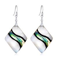 Zinc Alloy Drop Earring, with Abalone Shell, Rhombus, silver color plated, hypo allergic & for woman 