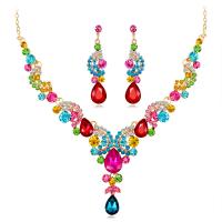 Zinc Alloy Jewelry Set, earring & necklace, with Crystal, with 2inch extender chain, plated, for bridal & adjustable & with rhinestone Approx 15.5 Inch 