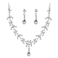 Zinc Alloy Wedding Set, earring & necklace, with Crystal, with 2inch extender chain, plated, for bridal & adjustable & with rhinestone Approx 15.5 Inch 