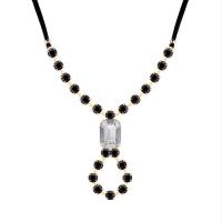 Wollschnur Halskette, mit Glas, mit Verlängerungskettchen von 5cm, für Frau & mit Strass, keine, 56x25mm, Länge:ca. 16.54 ZollInch, verkauft von Strang