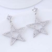 Cubic Zircon Brass Earring, sterling silver post pin, Star, plated, for woman & with cubic zirconia 