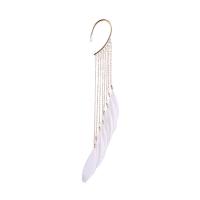 Brass Earring Wrap, with Feather & Glass, sterling silver post pin, Feather, gold color plated, for woman nickel, lead & cadmium free 
