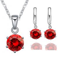 Brass Cubic Zirconia Jewelry Sets, earring & necklace, platinum plated, for woman & with cubic zirconia Approx 18 Inch 