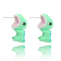 Zinc Alloy Stud Earring, with Polymer Clay, Dinosaur, silver color plated, for woman, 30mm 