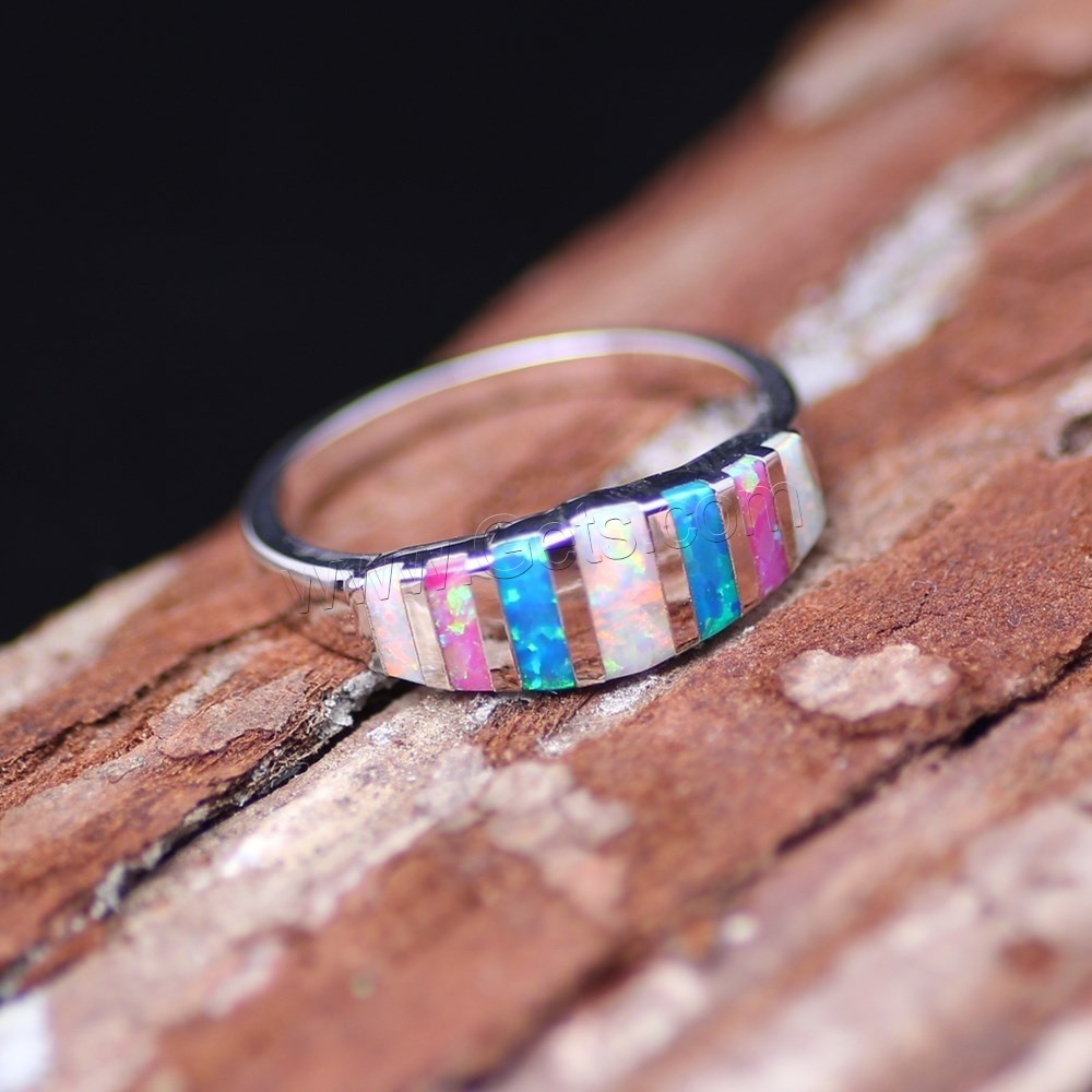 Zinklegierung Fingerring , mit Opal, silberfarben plattiert, verschiedene Größen vorhanden & für Frau, verkauft von PC