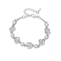 Zinc Alloy Bracelet, with Cats Eye, with 5cm extender chain, Heart, silver color plated, oval chain & for woman & with rhinestone, 17mm,6mm, Inner Approx 50mm Approx 5.1 Inch 
