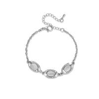 Zinc Alloy Bracelet, with Cats Eye, with 55mm extender chain, silver color plated, oval chain & for woman & with rhinestone Inner Approx 50mm Approx 5.9 Inch 