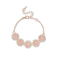 Zinc Alloy Bracelet, with Cats Eye, with 6cm extender chain, Flower, rose gold color plated, oval chain & for woman & with rhinestone, 15mm, Inner Approx 50mm Approx 5.9 Inch 