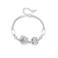 Zinc Alloy Bracelet, with Cats Eye, with 55mm extender chain, Cat, silver color plated, rolo chain & for woman & with rhinestone, 42mm,6mm, Inner Approx 50mm Approx 6.3 Inch 