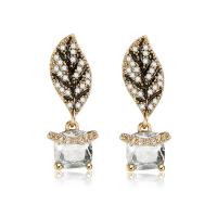 Cubic Zircon Brass Earring, gold color plated, for woman & enamel & with cubic zirconia 