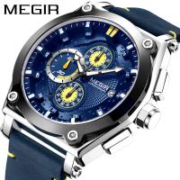 MEGIR® Men Jewelry Watch, Leather, with Glass & Zinc Alloy, Chinese movement, plated, Life water resistant & for man 47mm Approx 9 Inch 