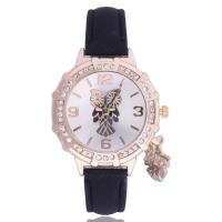 Women Wrist Watch, Zinc Alloy, with PU Leather & Glass, Chinese movement, gold color plated, waterproofless & for woman & with rhinestone 36mm, 14mm, 8mm Approx 8.5 Inch 