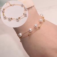 Glass Pearl Zinc Alloy Bracelets, with Glass Pearl, rose gold color plated, oval chain & for woman Approx 7 Inch 
